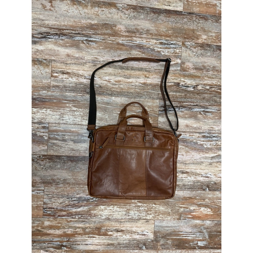 Jack Georges Brown Genuine Leather Laptop Work Bag With Strap Tote Briefcase